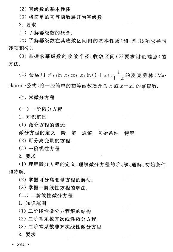 2019年江苏成人高考专升本《高等数学（一）》考试大纲