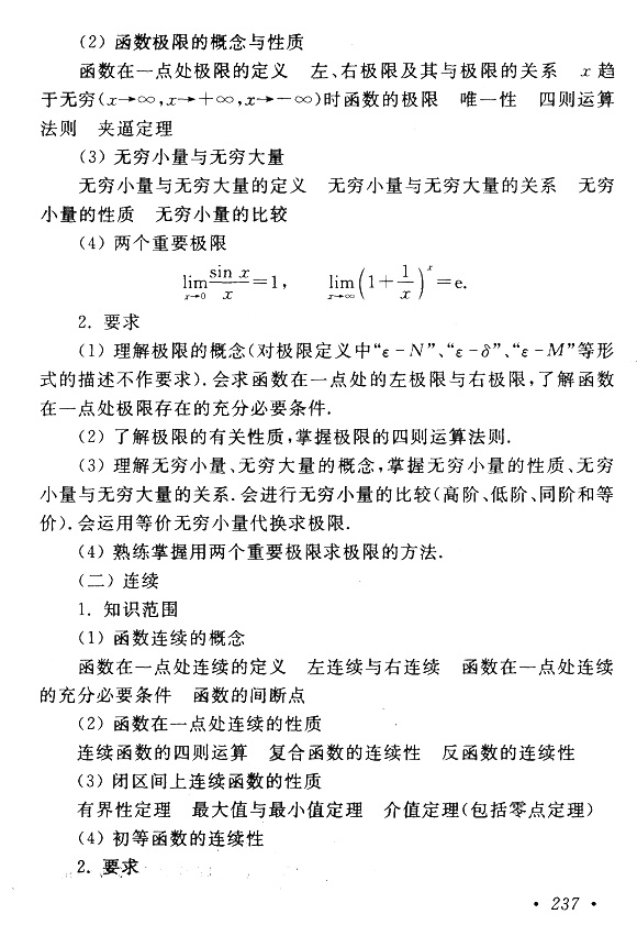 2019年江苏成人高考专升本《高等数学（一）》考试大纲