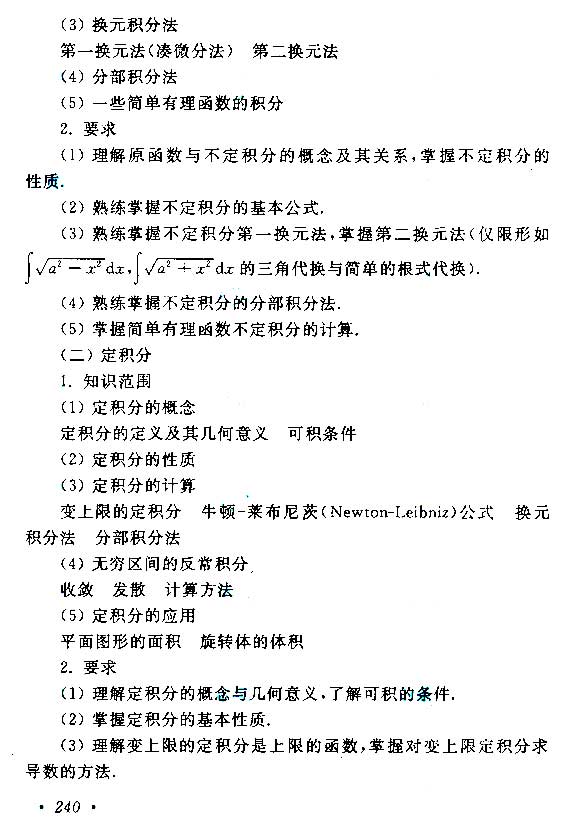 2019年江苏成人高考专升本《高等数学（二）》考试大纲